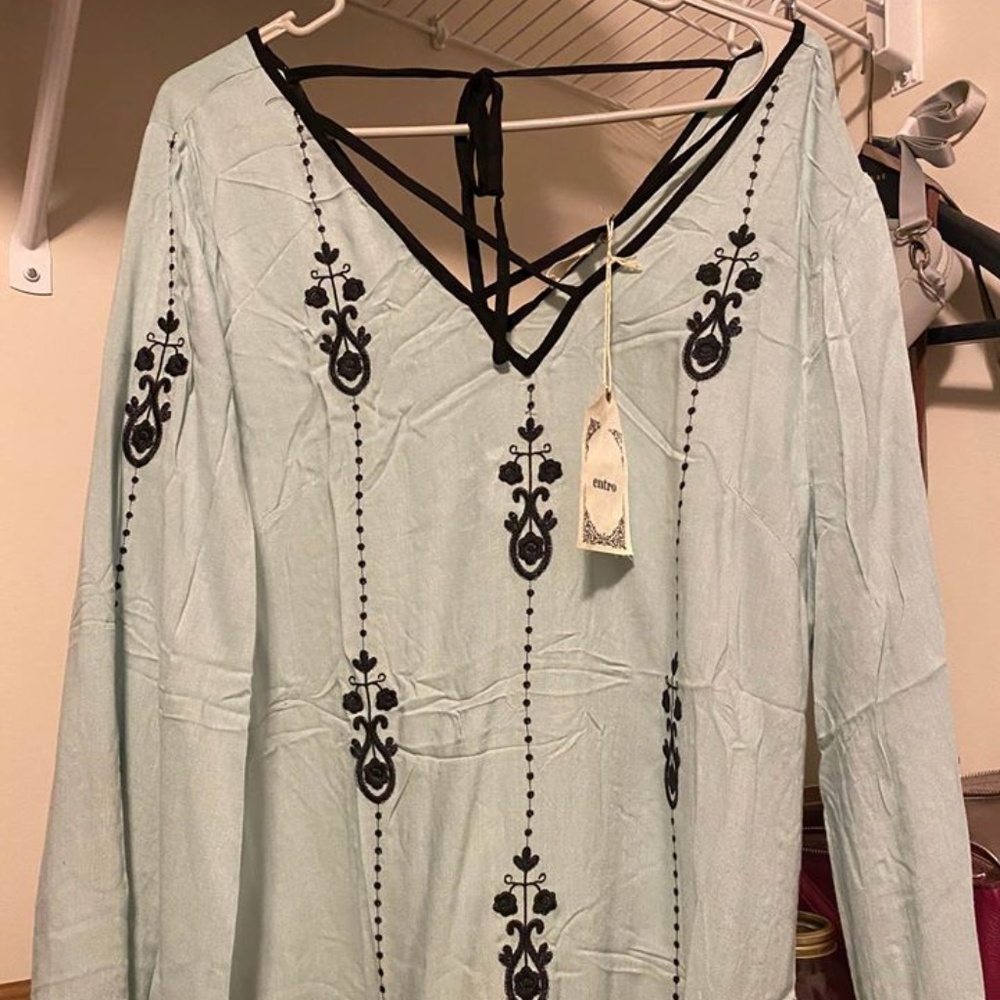 Entro Long Sleeve Light blue and Navy Shirt